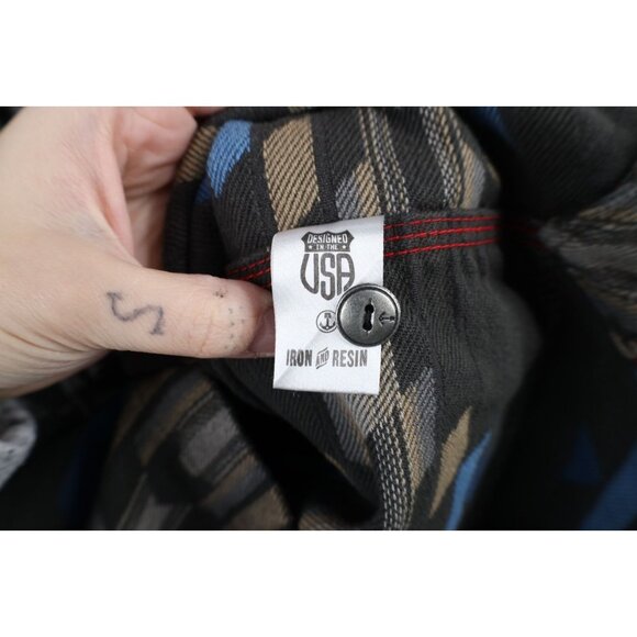 Iron and Resin Mens large Faded Heavy Southwestern Fiesta Flannel Button Shirt - Picture 8 of 12